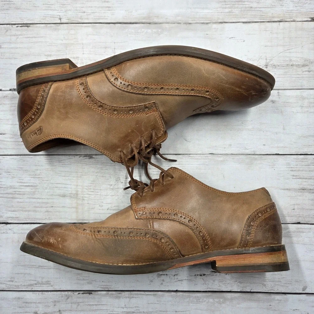 Clarks Oxford Mens 9.5M Brown 1825 Wingtip Leather Brogue Dress Shoes 26117716